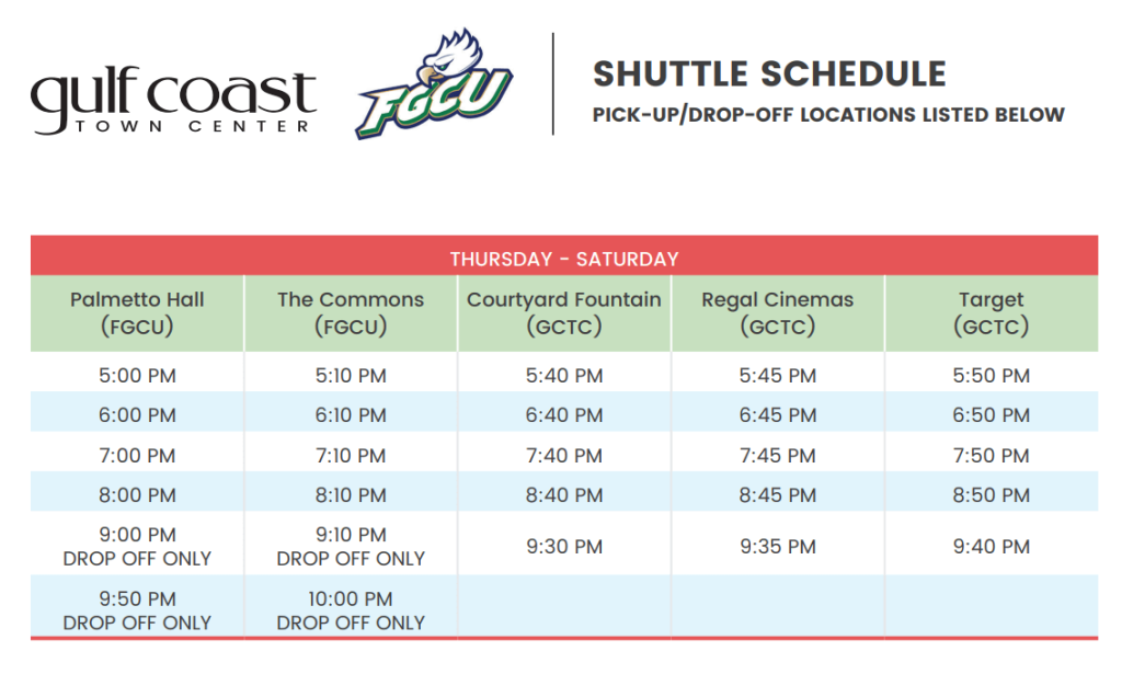 FGCU Shuttle Service Gulf Coast Town Center