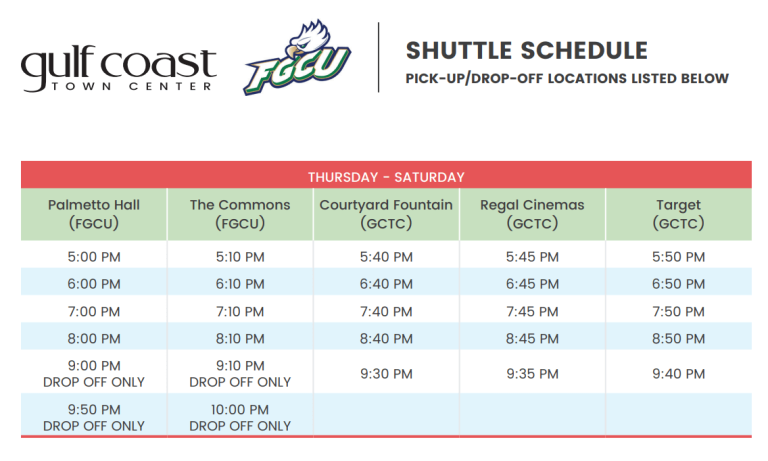 FGCU Shuttle Service - Gulf Coast Town Center